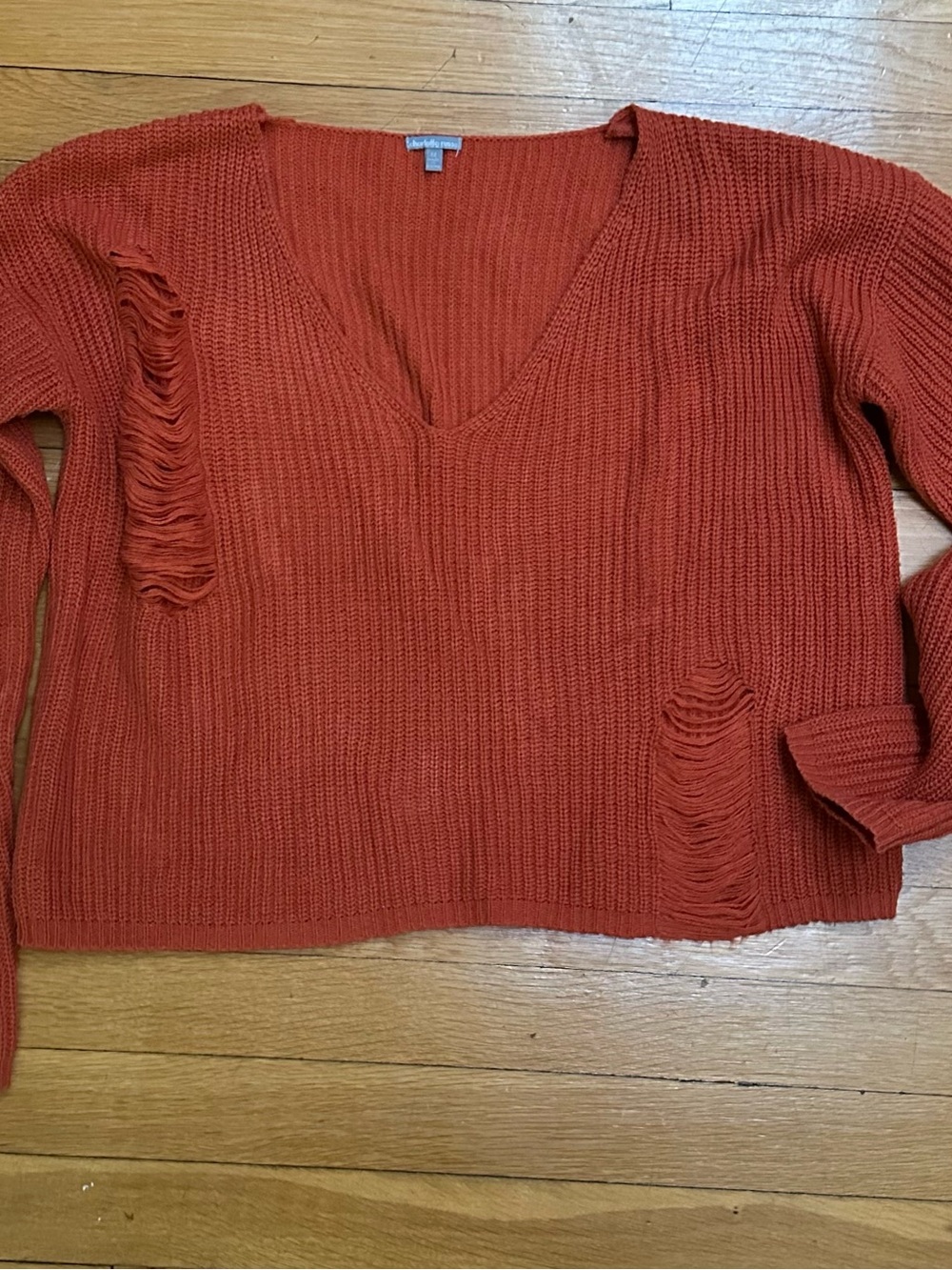 Charlotte Russe Rust Orange Distressed V-Neck Sweater